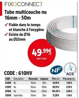 Screwfix FIXOCONNECT Tube multicouche nu 16mm - 50m offre