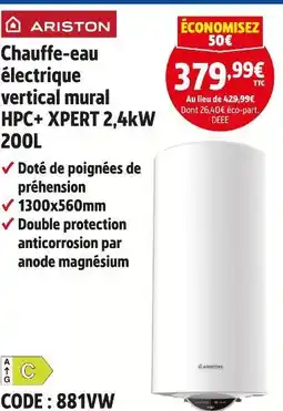 Screwfix ARISTON Chauffe-eau électrique vertical mural HPC+ XPERT 2,4kW 200L offre
