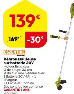 Weldom ESSENTIAL Débroussailleuse sur batterie 20v offre