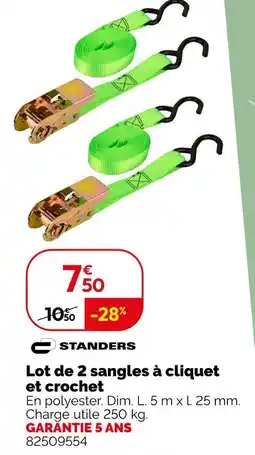Weldom STANDERS Lot de 2 sangles à cliquet et crochet offre