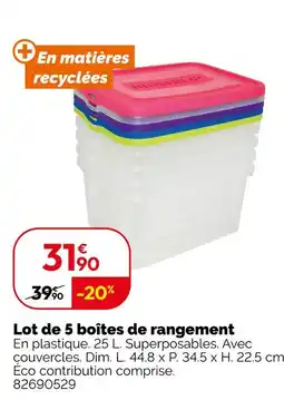Weldom Lot de 5 boîtes de rangement offre