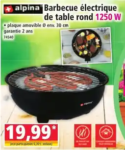 Norma ALPINA Barbecue électrique de table rond 1250 W offre