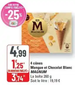 G20 4 cônes Mangue et Chocolat Blanc MAGNUM offre