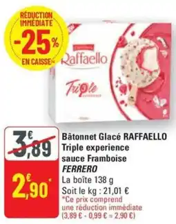 G20 Bâtonnet Glacé RAFFAELLO Triple experience sauce Framboise FERRERO offre