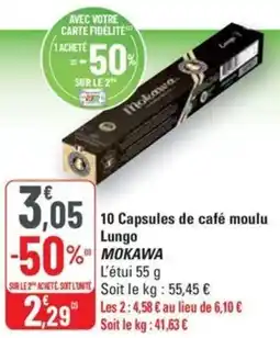 G20 10 Capsules de café moulu Lungo MOKAWA offre