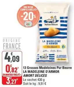 G20 13 Grosses Madeleines Pur Beurre LA MADELEINE D'ARMOR AMORT DÉLICES offre