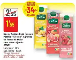 G20 Nectar Ananas Coco Passion, Pomme Fraise ou 4 Agrumes Un Amour de Fruits sans sucres ajoutés CIDOU offre