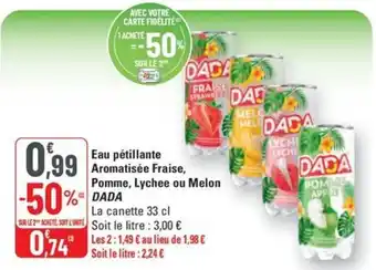 G20 Eau pétillante Aromatisée Fraise, Pomme, Lychee ou Melon DADA offre