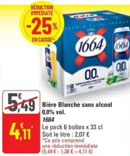 G20 Bière Blanche sans alcool 0,0% vol. 1664 offre