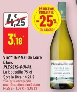 G20 Vin IGP Val de Loire Blanc PLESSIS-DUVAL offre