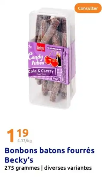 Action BECKY'S Bonbons batons fourrés offre