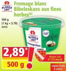 Norma ALSACE LAIT Fromage blanc Bibeleskaes aux fines herbes offre