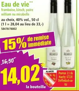 Norma Eau de vie framboise, kirsch, poire william ou mirabelle offre