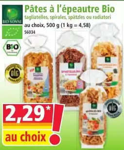 Norma BIO SONNE Pâtes à l'épeautre Bio tagliatelles, spirales, spätzles ou radiatori offre