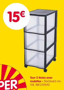 b&m Tour 3 tiroirs avec roulettes offre