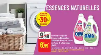 G20 Lessive Liquide Essences Naturelles Jasmin & Fleur de coton ou Rose & Lilas blanc OMO offre