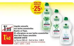 G20 Liquide vaisselle aux huiles essentielles Basilic et Thym, 0% allergènes ou aux huiles essentielles Aloé Véra Peaux sensibles offre