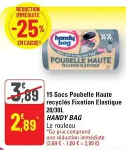 G20 15 Sacs Poubelle Haute recyclés Fixation Elastique HANDY BAG offre