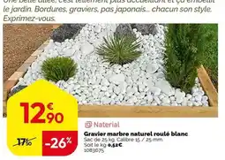 Weldom Naterial - gravier marbre naturel roulé blanc offre
