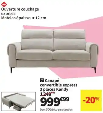 Conforama Canapé convertible express 3 places Kandy offre