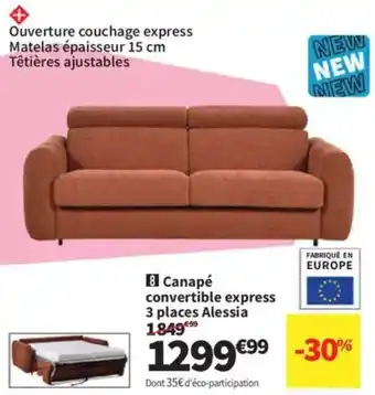 Conforama Canapé convertible express 3 places Alessia offre