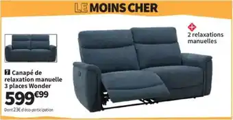 Conforama Canapé de relaxation manuelle 3 places Wonder offre