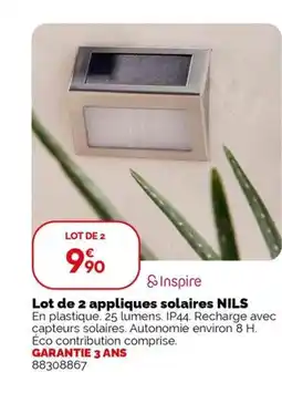 Weldom NILS Lot de 2 appliques solaires offre