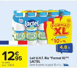 Carrefour LACTEL Lait U.H.T. Bio "Format XL" offre
