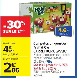 Carrefour Compotes en gourdes fruit & cie carrefour classic offre