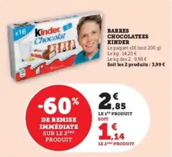 Super U Barres chocolatees kinder offre