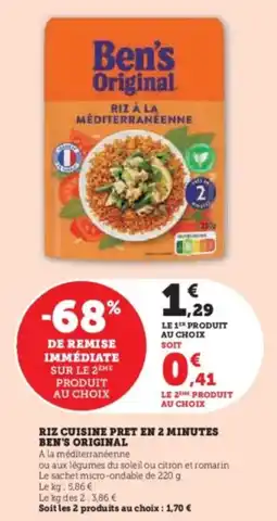 Super U Riz cuisine pret en 2 minutes ben's original offre