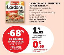 Super U Lardons ou allumettes fumes herta offre