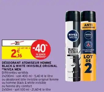 Intermarché Hyper Déodorant atomiseur homme black & white invisible original nivea men offre