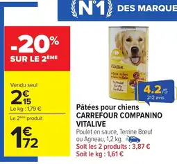 Carrefour VITALIVE Pâtées pour chiens carrefour companino offre
