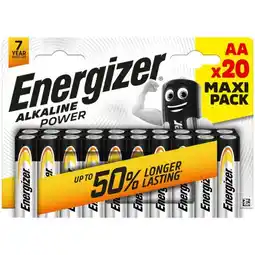 Carrefour Lot de 20 piles alcalines Power Energizer AA/LR6 offre