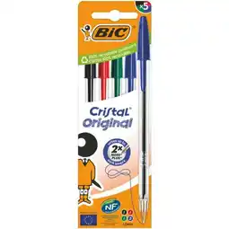 Carrefour BIC 5 stylos bille cristal assortis offre