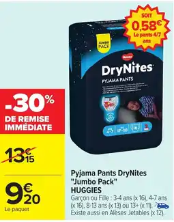 Carrefour HUGGIES Pyjama Pants DryNites "Jumbo Pack" offre