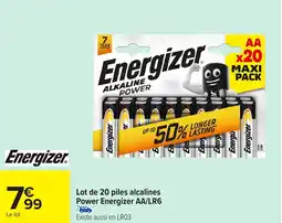 Carrefour ENERGIZER Lot de 20 piles alcalines Power AA/LR6 offre