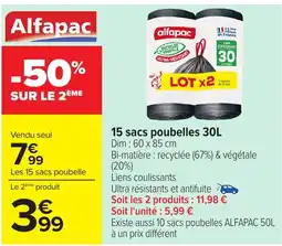 Carrefour ALFAPAC 15 sacs poubelles offre