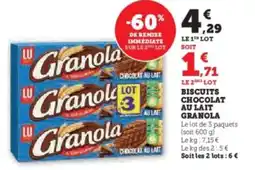 Super U Biscuits chocolat au lait granola offre
