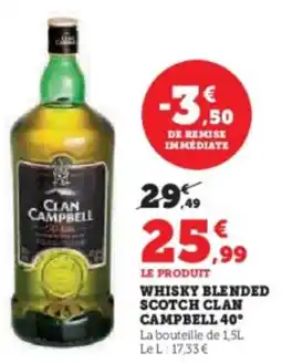 Super U Whisky blended scotch clan campbell 40° offre