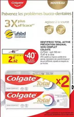 Intermarché Express Colgate - dentifrice total active prevention original soin complet offre