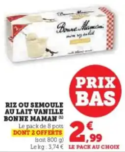 U Express Riz ou semoule au lait vanille bonne maman offre
