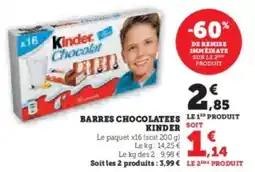 U Express Barres chocolatees kinder offre