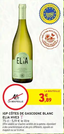 Intermarché Hyper Igp côtes de gascogne blanc elia HVE3 offre
