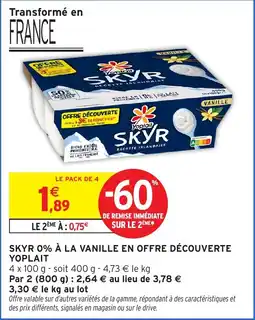 Intermarché Hyper Skyr 0% à la vanille en offre découverte yoplait offre