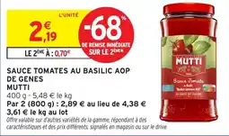 Intermarché Hyper Sauce tomates au basilic aop de genes mutti offre