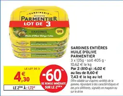 Intermarché Hyper Sardines entières huile d'olive parmentier offre