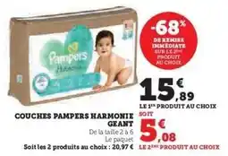 Super U Couches Pampers Harmonie Géant offre