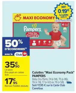 Carrefour Culottes Maxi Economy Pack PAMPERS offre